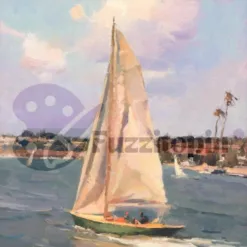 Calm Ocean Breeze Watercolor Sailboat Painting in Virginia